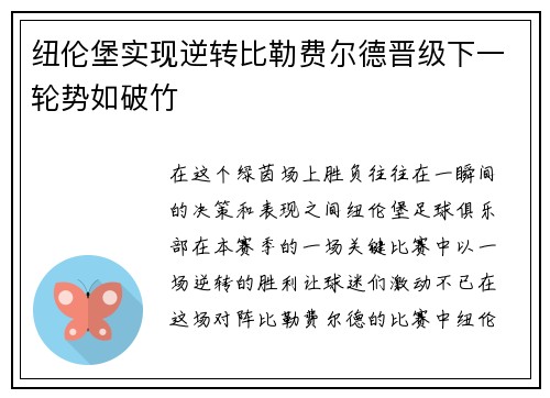 纽伦堡实现逆转比勒费尔德晋级下一轮势如破竹